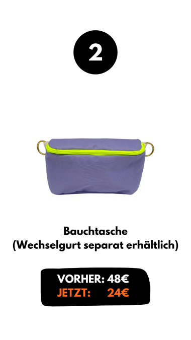 Bauchtasche Lavendel - Reißverschluss Neon
